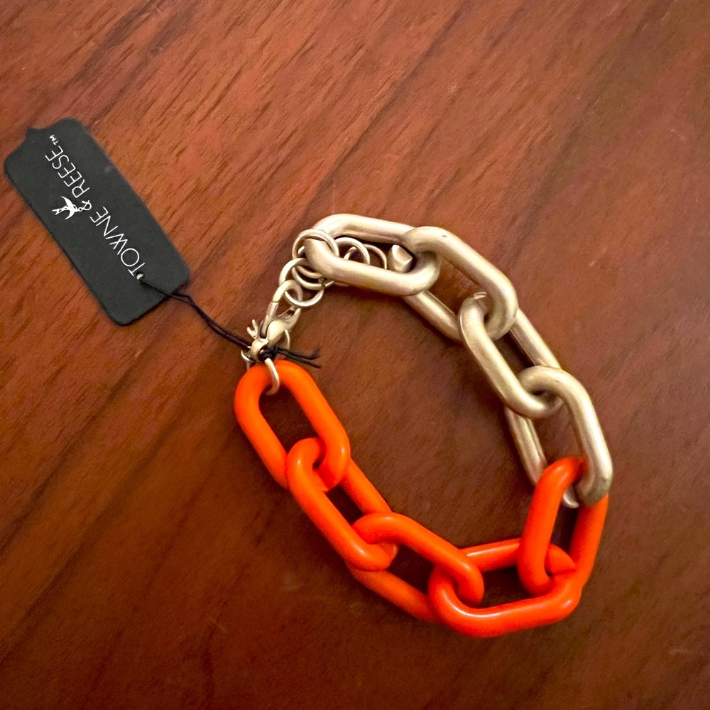 Orange and gold chain bracelet. Brand new with tags! Towne & Reese.